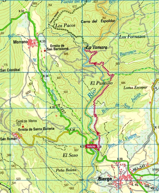 Mapa Ruta de las Fuentes de la Tamara y el Puntillo Ruta a las fuentes de la Tamara y el Puntillo